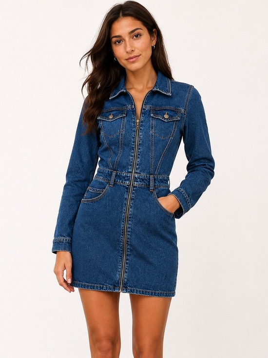 Gianni Bini Dresses & Skirts - GB Gianni Bini Denim Zip Front Mini Shirt Dress Large NWT